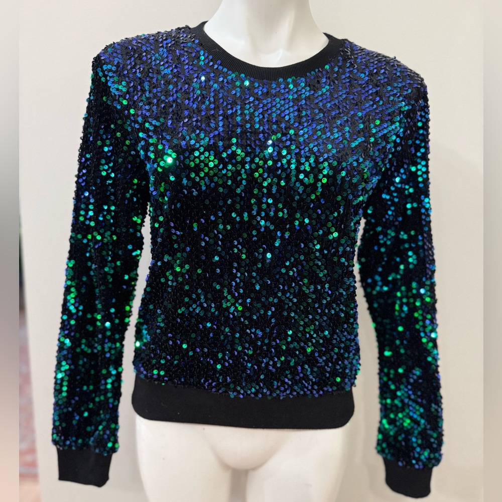 Anthropologie Sequin Top in Black Blue and Green